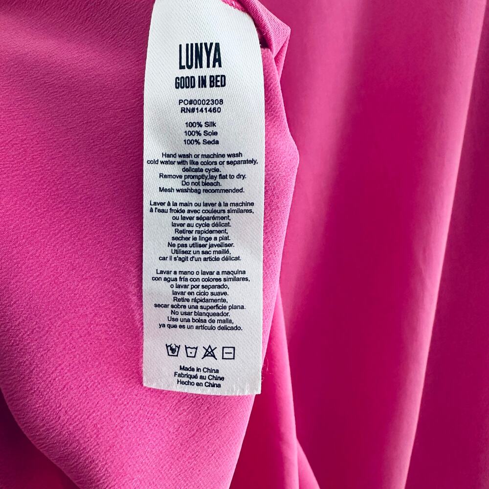 Lunya Good In Bed 100% Washable Silk Blouse Women's Small Hot Pink Drop Shoulder - Picture 6 of 6